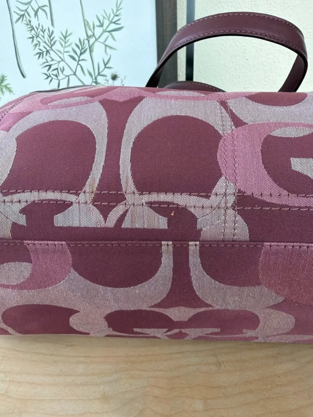 Coach Burgundy Signature Jacquard Shoulder Bag - Picture 6 of 8